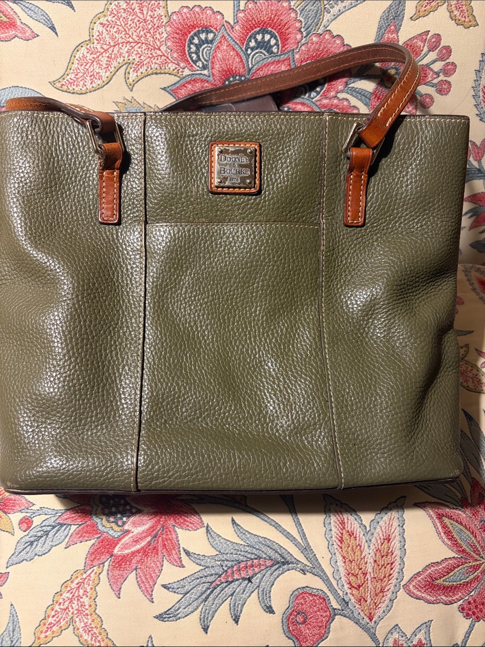 Dooney & Bourke Lexington Olive Pebbled Leather Tote with Brown Trim